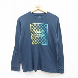 【20%OFF】L★古着 バンズ VANS 長袖 Tシャツ メンズ ビッグロゴ コットン クルーネック 紺 ネイビー 25jul29 中古