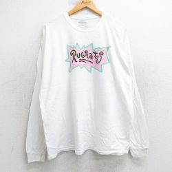 【50%OFF】XL★古着 長袖 Tシャツ メンズ ラグラッツ 大きいサイズ コットン クルーネック 白 ホワイト 25jul29 中古