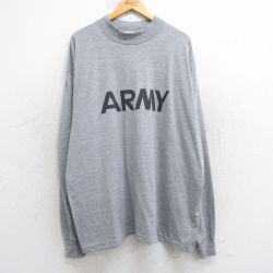 XL★古着 長袖 ビンテージ Tシャツ メンズ 90年代 90s ミリタリー アーミー ARMY リフレクター 大きいサイズ ロング丈 ハイネック モックネック USA製 グレー 霜降り 25jul29 中古