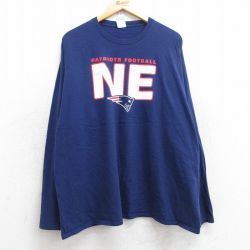 【20%OFF】XL★古着 長袖 Tシャツ メンズ NFL ニューイングランドペイトリオッツ 大きいサイズ コットン クルーネック 紺 ネイビー アメフト スーパーボウル 25jul30 中古