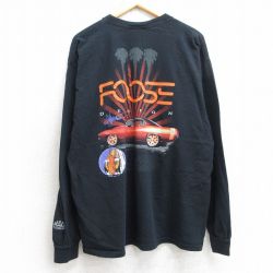 XL★古着 長袖 ビンテージ Tシャツ メンズ 00年代 00s FOOSE 車 クラシックカー 大きいサイズ コットン クルーネック 黒 ブラック 25jul30 中古