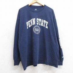 【20%OFF】XL★古着 ラッセル 長袖 Tシャツ メンズ ペンシルベニア カレッジ 大きいサイズ コットン クルーネック 紺 ネイビー 25jul30 中古