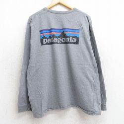XL★古着 パタゴニア patagonia 長袖 Tシャツ メンズ ビッグロゴ 大きいサイズ コットン クルーネック グレー 霜降り 25jul30 中古
