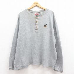 XL★古着 長袖 ビンテージ Tシャツ メンズ 90年代 90s ディズニー DISNEY ミッキー MICKEY MOUSE 大きいサイズ ヘンリーネック グレー 霜降り 25jul29 中古