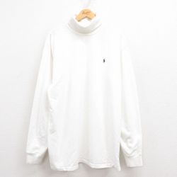 XL★古着 ラルフローレン Ralph Lauren 長袖 ブランド Tシャツ メンズ 90年代 90s ワンポイントロゴ 大きいサイズ コットン タートルネック ハイネック 白 ホワイト 25jul30 中古