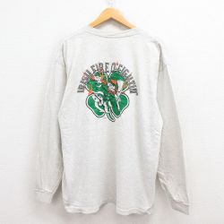XL★古着 長袖 ビンテージ Tシャツ メンズ 90年代 90s アイリッシュ 大きいサイズ コットン クルーネック USA製 グレー 霜降り 25jul30 中古