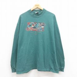 XL★古着 長袖 ビンテージ Tシャツ メンズ 00年代 00s アラスカ 大きいサイズ コットン モックネック ハイネック 緑 グリーン 25jul30 中古
