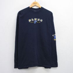 XL★古着 マジェスティック 長袖 Tシャツ メンズ NHL セントルイスブルース 大きいサイズ コットン クルーネック 紺 ネイビー アイスホッケー 25jul30 中古