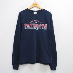 【50%OFF】XL★古着 長袖 ビンテージ Tシャツ メンズ 00年代 00s NFL ニューイングランドペイトリオッツ 大きいサイズ コットン クルーネック 紺 ネイビー アメフト スーパーボウル 25jul30 中古