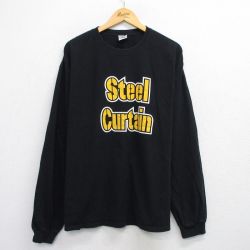 XL★古着 長袖 ビンテージ Tシャツ メンズ 00年代 00s スティールカーテン 大きいサイズ コットン クルーネック 黒 ブラック 25jul30 中古