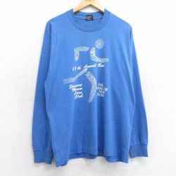L★古着 フルーツオブザルーム 長袖 ビンテージ Tシャツ メンズ 90年代 90s マラソン クルーネック USA製 薄紺 ネイビー 霜降り 25jul31 中古