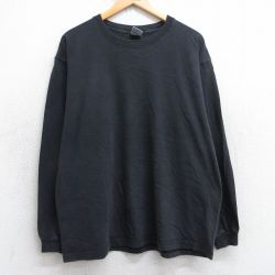 XL★古着 長袖 ビンテージ Tシャツ メンズ 00年代 00s 無地 コットン クルーネック 黒 ブラック 25jul31 中古