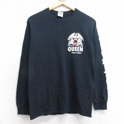 S★古着 長袖 ビンテージ ロック バンド Tシャツ メンズ 00年代 00s クイーン アダムランバート コットン クルーネック 黒 ブラック 【spe】 25jul31 中古