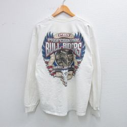 XL★古着 長袖 Tシャツ メンズ BULL RIDERS 大きいサイズ コットン クルーネック 白 ホワイト 25aug02 中古
