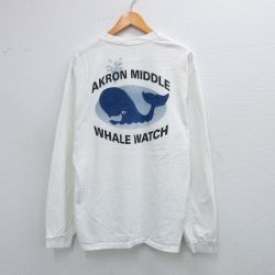 XL★古着 長袖 ビンテージ Tシャツ メンズ 90年代 90s クジラ コットン クルーネック USA製 白 ホワイト 25aug02 中古