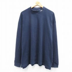 XL★古着 リーボック REEBOK 長袖 ビンテージ Tシャツ メンズ 00年代 00s ワンポイントロゴ 大きいサイズ モックネック ハイネック 紺 ネイビー 25aug02 中古