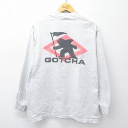 XL★古着 ガッチャ GOTHA 長袖 ビンテージ Tシャツ メンズ 90年代 90s ビッグロゴ コットン モックネック ハイネック USA製 薄グレー 霜降り 【spe】 25aug04 中古