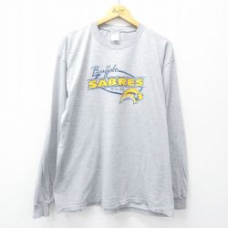 XL★古着 長袖 ビンテージ Tシャツ メンズ 00年代 00s NHL バッファローセイバーズ 大きいサイズ クルーネック 薄グレー 霜降り アイスホッケー 25aug04 中古