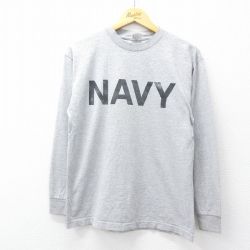 【50%OFF】M★古着 長袖 ビンテージ Tシャツ メンズ 00年代 00s ミリタリー ネイビー クルーネック グレー 25aug04 中古