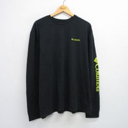 XL★古着 コロンビア COLUMBIA 長袖 Tシャツ メンズ ビッグロゴ 大きいサイズ コットン クルーネック 黒 ブラック 25aug06 中古