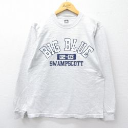 M★古着 長袖 ビンテージ Tシャツ メンズ 90年代 90s BIG BLUE クルーネック 薄グレー 霜降り 25aug06 中古