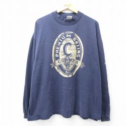 【50%OFF】XL★古着 長袖 ビンテージ Tシャツ メンズ 90年代 90s PREMIUM SKIING COPPER 大きいサイズ コットン クルーネック USA製 紺 ネイビー 25aug06 中古
