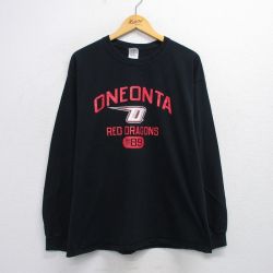 XL★古着 長袖 ビンテージ Tシャツ メンズ 00年代 00s オネオンタレッドドラゴンズ 大きいサイズ コットン クルーネック 黒 ブラック 25aug06 中古