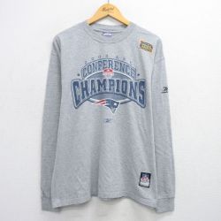 【50%OFF】XL★古着 リーボック REEBOK 長袖 ビンテージ Tシャツ メンズ 00年代 00s NFL ニューイングランドペイトリオッツ 大きいサイズ クルーネック グレー 霜降り アメフト スーパーボウル 25aug06 中古