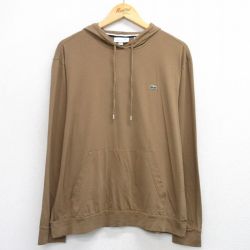 【20%OFF】XL★古着 ラコステ LACOSTE 長袖 ブランド Tシャツ パーカー メンズ ワンポイントロゴ 大きいサイズ コットン 濃ベージュ カーキ 25aug06 中古