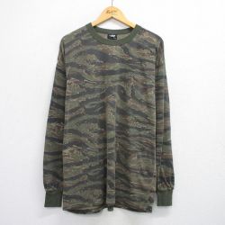 XL★古着 ロスコ 長袖 Tシャツ メンズ 00年代 00s タイガーカモ 大きいサイズ クルーネック 濃緑他 グリーン 迷彩 【spe】 25aug06 中古