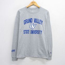 XL★古着 チャンピオン champion 長袖 Tシャツ メンズ グランドバレーステート 大学 クルーネック グレー 霜降り 25aug06 中古