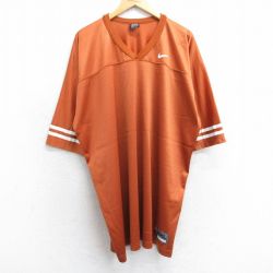 XL★古着 ナイキ NIKE 半袖 ビンテージ フットボール Tシャツ メンズ 00年代 00s ワンポイントロゴ メッシュ地 大きいサイズ ロング丈 Vネック オレンジ系 ユニフォーム ゲームシャツ 25aug06 中古