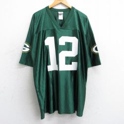 XL★古着 半袖 ビンテージ フットボール Tシャツ メンズ 00年代 00s NFL グリーンベイパッカーズ アーロンロジャース 12 大きいサイズ ロング丈 Vネック 緑 グリーン ユニフォーム ゲームシャツ アメフト スーパーボウル 25aug06 中古