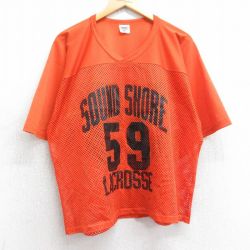 XL★古着 半袖 ビンテージ フットボール Tシャツ メンズ 90年代 90s SOUND SHORE ラクロス 59 メッシュ地 Vネック USA製 オレンジ ユニフォーム ゲームシャツ 25aug06 中古