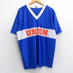 【20%OFF】XL★古着 半袖 ビンテージ Tシャツ メンズ 90年代 90s ユニオン ツートンカラー Vネック USA製 青 ブルー 25aug06 中古