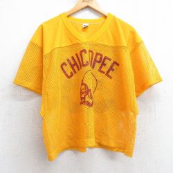 【20%OFF】XL★古着 ラッセル 半袖 ビンテージ フットボール Tシャツ メンズ 80年代 80s チコピー 35 メッシュ地 ショート丈 Vネック USA製 黄 イエロー ユニフォーム ゲームシャツ 25aug06 中古