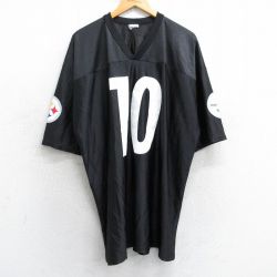 XL★古着 半袖 フットボール Tシャツ メンズ NFL ピッツバーグスティーラーズ サントニオホームズ 10 大きいサイズ ロング丈 Vネック 黒 ブラック ユニフォーム ゲームシャツ アメフト スーパーボウル 25aug06 中古