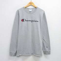 【20%OFF】XL★古着 チャンピオン champion 長袖 Tシャツ メンズ ビッグロゴ クルーネック グレー 霜降り 25aug07 中古