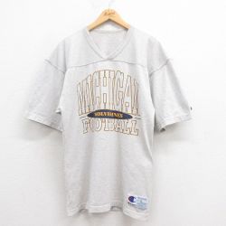 XL★古着 チャンピオン champion 半袖 ビンテージ フットボール Tシャツ メンズ 90年代 90s ミシガン ロング丈 Vネック USA製 グレー 霜降り 【spe】 25aug09 中古