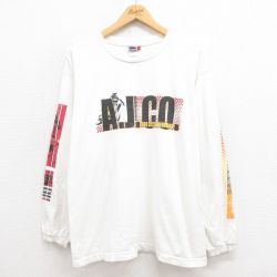 L★古着 アリゾナジーンズ 長袖 ビンテージ Tシャツ メンズ 00年代 00s モトクロス コットン クルーネック 白 ホワイト 25aug09 中古