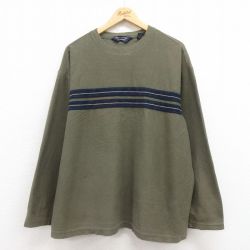 XL★古着 長袖 Tシャツ メンズ 大きいサイズ コットン クルーネック 緑 グリーン 25aug09 中古