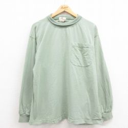 【50%OFF】XL★古着 EMS 長袖 ビンテージ Tシャツ メンズ 90年代 90s 無地 胸ポケット付き ハイネック モックネック USA製 緑 グリーン 【spe】 25aug09 中古