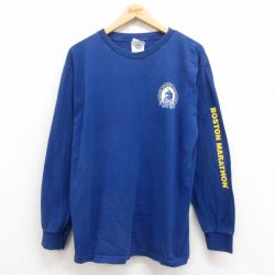 【50%OFF】XL★古着 アディダス adidas 長袖 ビンテージ Tシャツ メンズ 00年代 00s ボストンマラソン コットン クルーネック USA製 青 ブルー 25aug09 中古