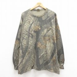 XL★古着 ジャージーズ 長袖 Tシャツ メンズ リアルツリー 胸ポケット付き 大きいサイズ クルーネック ベージュ カーキ 迷彩 25aug09 中古