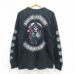 L★古着 長袖 ビンテージ Tシャツ メンズ 00年代 00s ドラマ サンズオブアナーキー サンオブアナーキー コットン クルーネック 黒 ブラック 25aug09 中古