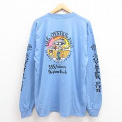 XL★古着 長袖 ビンテージ Tシャツ メンズ 00年代 00s オイスター 大きいサイズ コットン クルーネック 薄紺 ネイビー 25aug09 中古