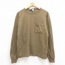 L★古着 長袖 ビンテージ Tシャツ メンズ 90年代 90s 無地 胸ポケット付き コットン クルーネック 緑 グリーン 25aug09 中古