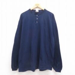 XL★古着 フルーツオブザルーム 長袖 ビンテージ Tシャツ メンズ 00年代 00s 無地 大きいサイズ クルーネック 紺 ネイビー 25aug09 中古