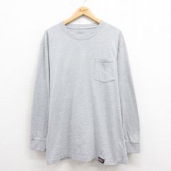 XL★古着 ディッキーズ Dickies 長袖 Tシャツ メンズ 無地 胸ポケット付き 大きいサイズ クルーネック グレー 霜降り 25aug12 中古