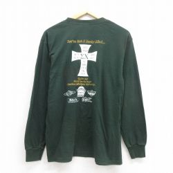 M★古着 長袖 ビンテージ Tシャツ メンズ 00年代 00s 十字架 企業広告 クルーネック 緑 グリーン 25aug12 中古